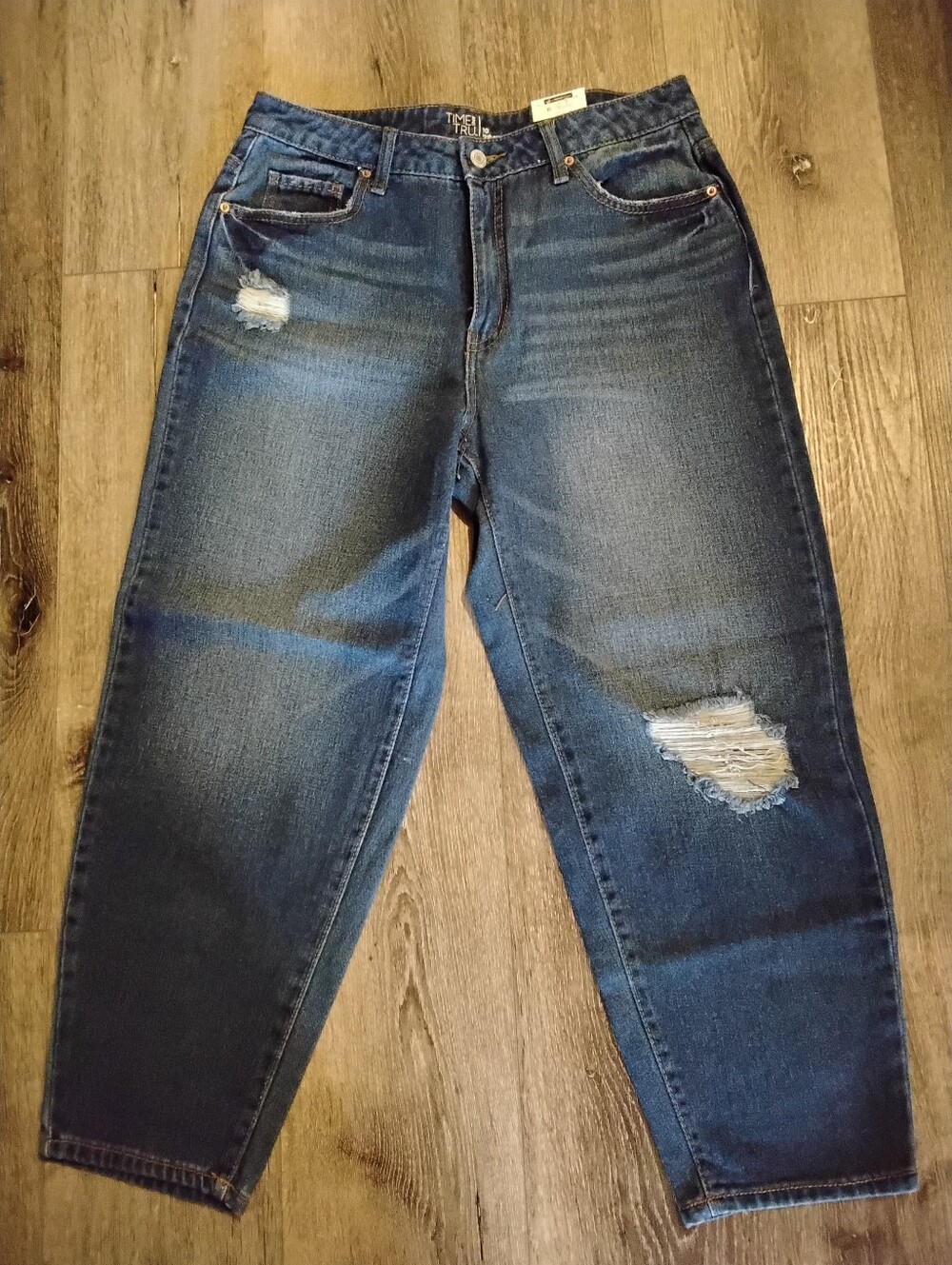 Time and Tru Distressed Boyfriend Jeans in Dark Blue